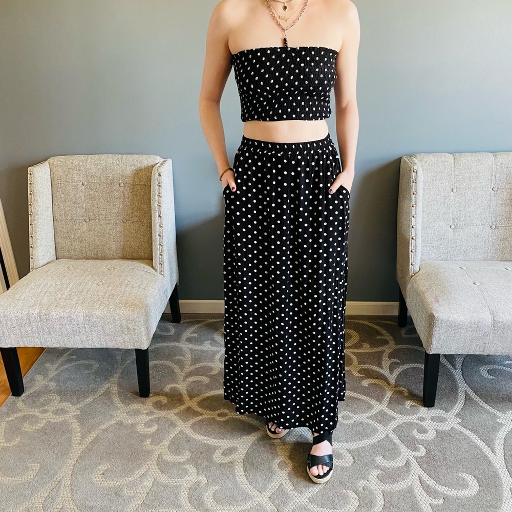 New Boho black polka dot skirt with crop.